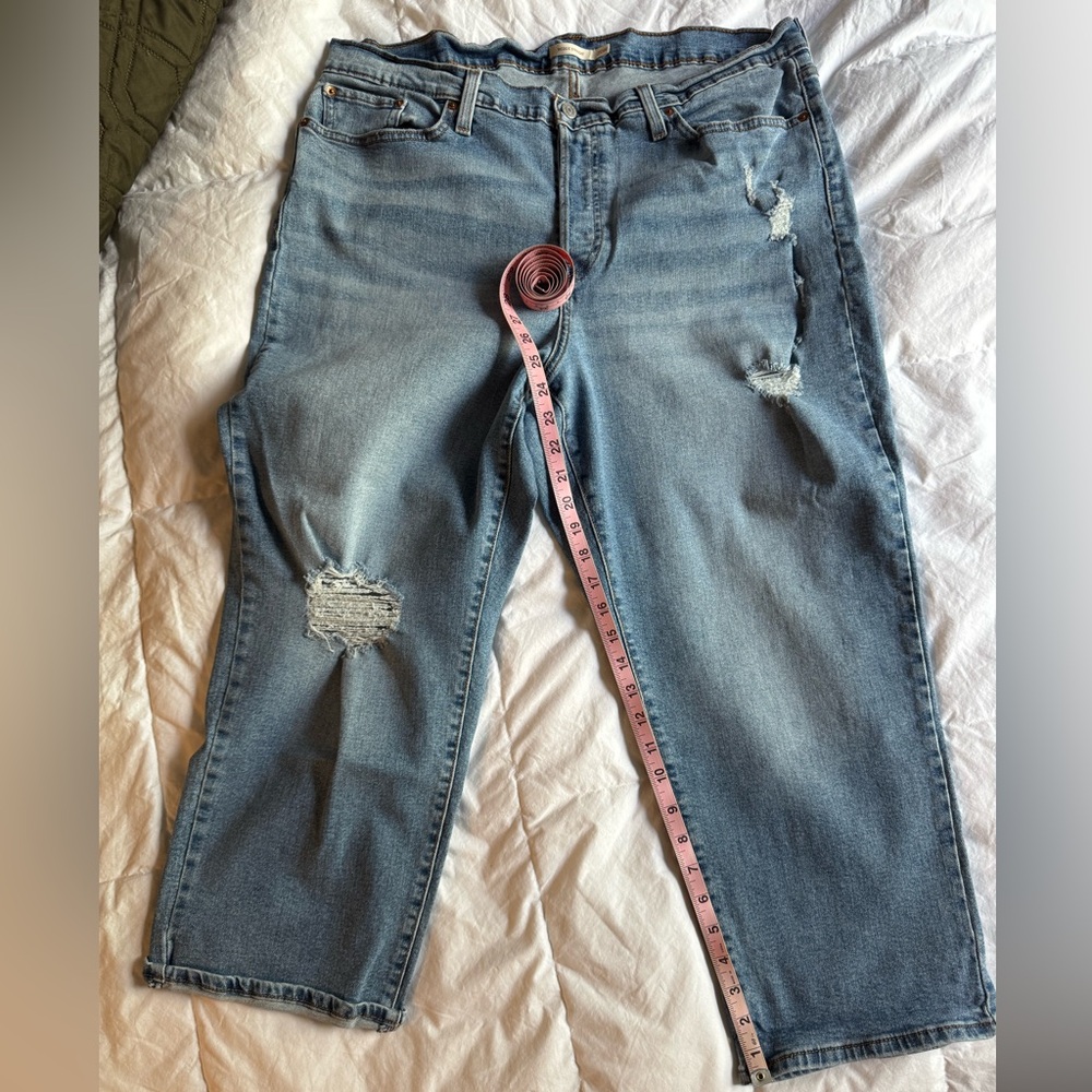 Women’s Levi’s ‘Wedgie Straight’ Button fly Distressed Blue Jeans plus size 20W